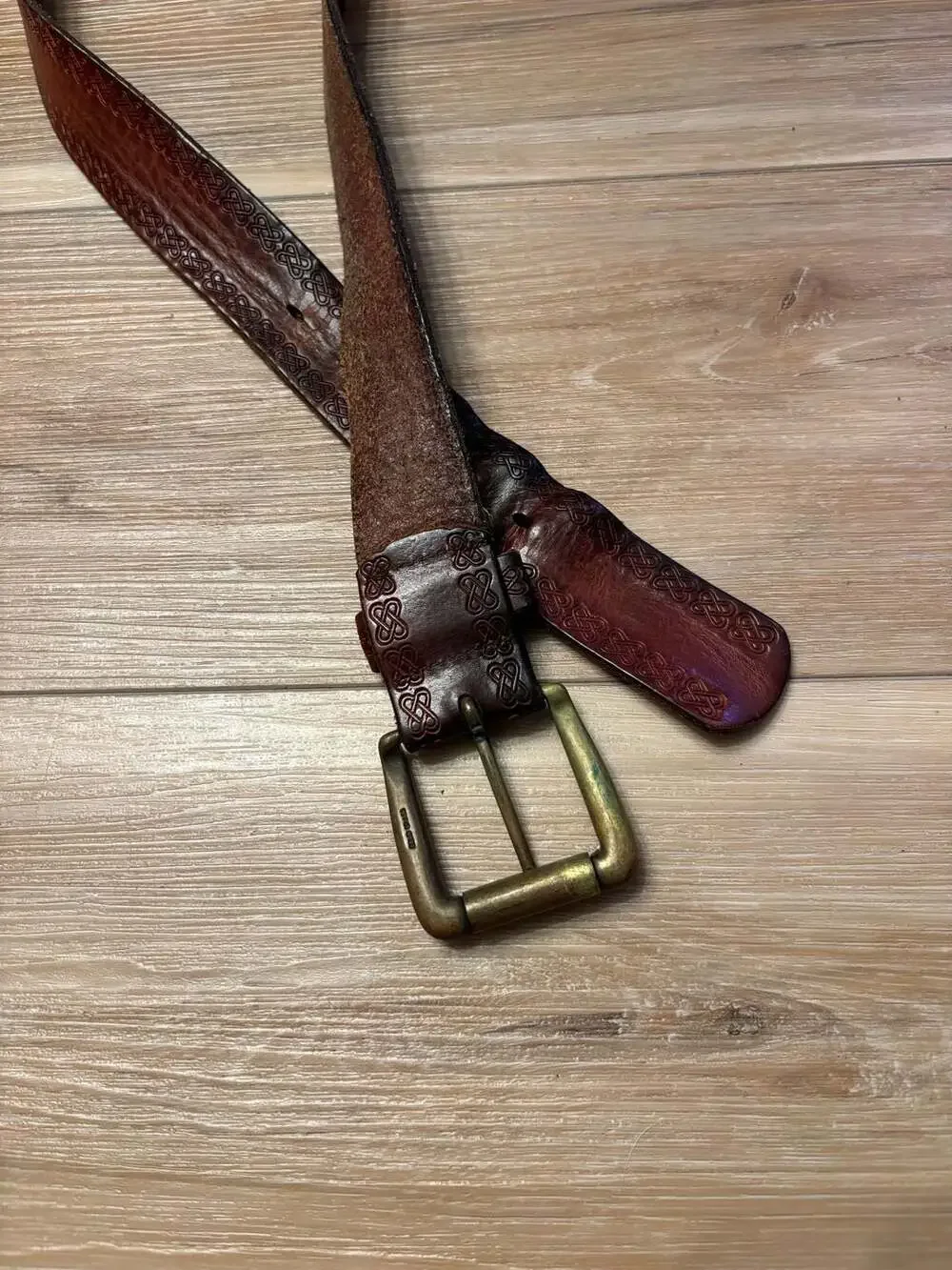Vintage Levi Strauss & Co. Tooled Leather Belt with Solid Brass Buckle